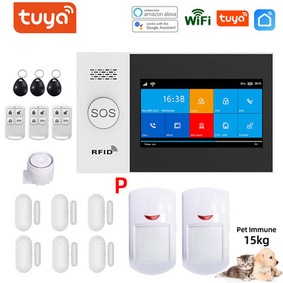 Tuya WIFI GSM trauksmes sistēma APP tālvadības pults trauksmes panelis, pārslēdzams 9 valodās, bezvadu mājas drošība RFID kartes sviras atslēgšana