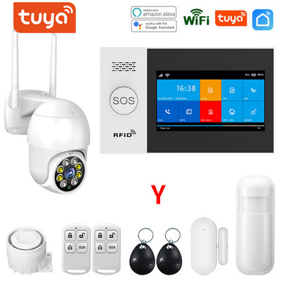 Tuya WIFI GSM trauksmes sistēma APP tālvadības pults trauksmes panelis, pārslēdzams 9 valodās, bezvadu mājas drošība RFID kartes sviras atslēgšana