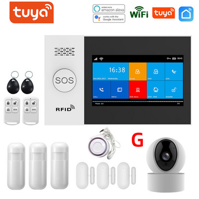 Tuya WIFI GSM trauksmes sistēma APP tālvadības pults trauksmes panelis, pārslēdzams 9 valodās, bezvadu mājas drošība RFID kartes sviras atslēgšana