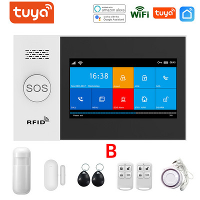 Tuya WIFI GSM trauksmes sistēma APP tālvadības pults trauksmes panelis, pārslēdzams 9 valodās, bezvadu mājas drošība RFID kartes sviras atslēgšana