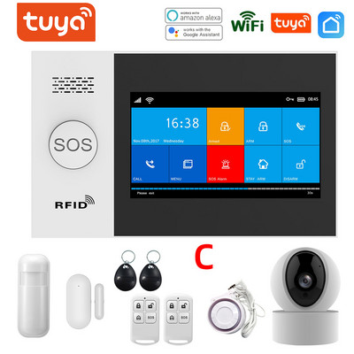 Tuya WIFI GSM trauksmes sistēma APP tālvadības pults trauksmes panelis, pārslēdzams 9 valodās, bezvadu mājas drošība RFID kartes sviras atslēgšana