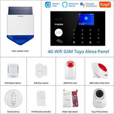 Fuers G34 Интелигентна домашна аларма WIFI 4G GSM Комплект алармена система за сигурност с Alexa Tuya Smart APP Control Сензор за движение Аларма срещу взлом