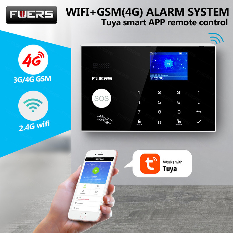 Fuers G34 Pametni kućni alarm WIFI 4G GSM Sigurnosni alarmni sustav Komplet s Alexa Tuya Smart APP Control Senzor pokreta Protuprovalni alarm