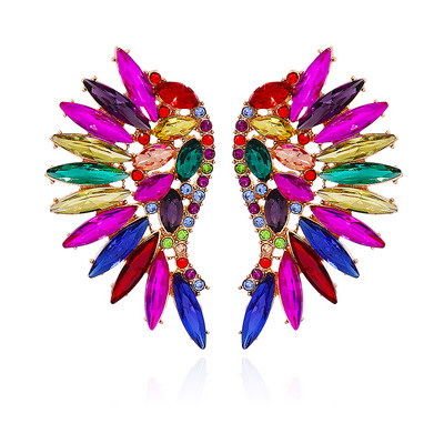 Нови 9 цветни сладки обеци за жени с форма на крило, корейски моден стил, луксозни кристални бижута, аксесоари за сватбени партита