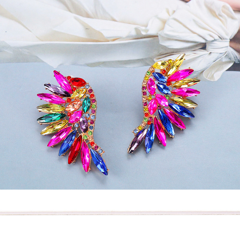 Нови 9 цветни сладки обеци за жени с форма на крило, корейски моден стил, луксозни кристални бижута, аксесоари за сватбени партита