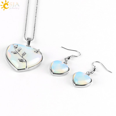 CSJA Fete Femei Iubesc Inima Bijuterii Seturi Reiki Pietra pretioasa naturala Lapis Lazuli Colier Picatura Cercei Set Frunze Pandantiv Nunta E425