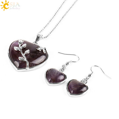 CSJA Fete Femei Iubesc Inima Bijuterii Seturi Reiki Pietra pretioasa naturala Lapis Lazuli Colier Picatura Cercei Set Frunze Pandantiv Nunta E425