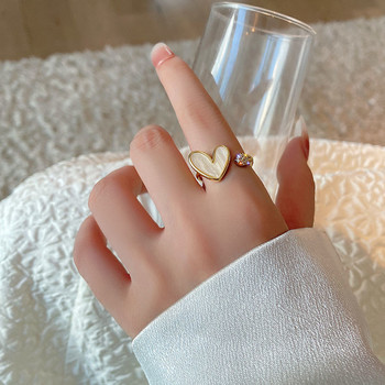 Κορεατικά χαριτωμένα δαχτυλίδια καρδιάς από κοχύλι για γυναίκες κορίτσια Κομψό ιδιοσυγκρασιακό χρυσό χρώμα Ζιργκόν Ανοιχτό ρυθμιζόμενο κοσμήματα με δαχτυλίδι