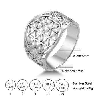 Skyrim Елегантни пръстени с цвете на живота Викинг Винтидж от неръждаема стомана Златен цвят Геометрични Дамски пръстен Подарък за годишнина на едро