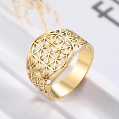 Skyrim Inele Elegante Floarea Vieții Viking Vintage din oțel inoxidabil culoare auriu Inel geometric pentru femei Cadou de aniversare cu ridicata