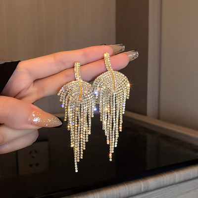 XIALUOKE Cercei cu ciucuri cu frunze de cristal albastru de modă pentru femei, cercei cu picătură eleganti de lux, cu strasuri, accesorii de bijuterii pentru petrecere