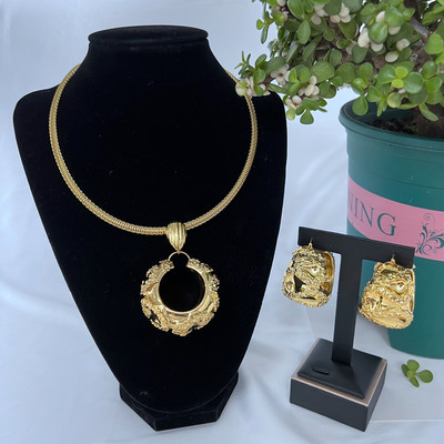 Seturi de bijuterii la modă, cercei și pandantiv pentru femei, colier, cupru, placat cu aur, cercei geometrici, cadou pentru petrecerea de nuntă