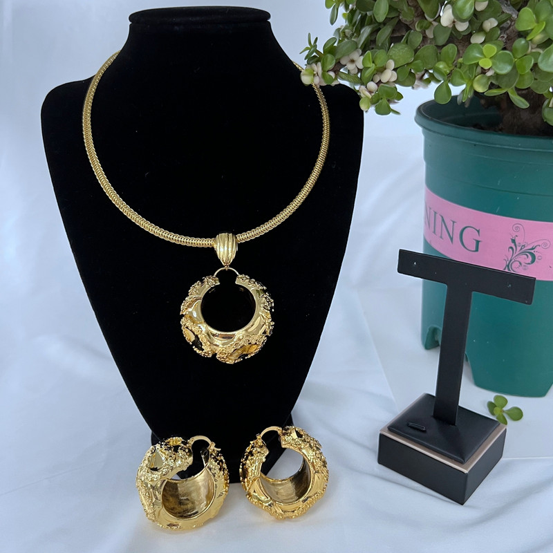 Seturi de bijuterii la modă, cercei și pandantiv pentru femei, colier, cupru, placat cu aur, cercei geometrici, cadou pentru petrecerea de nuntă