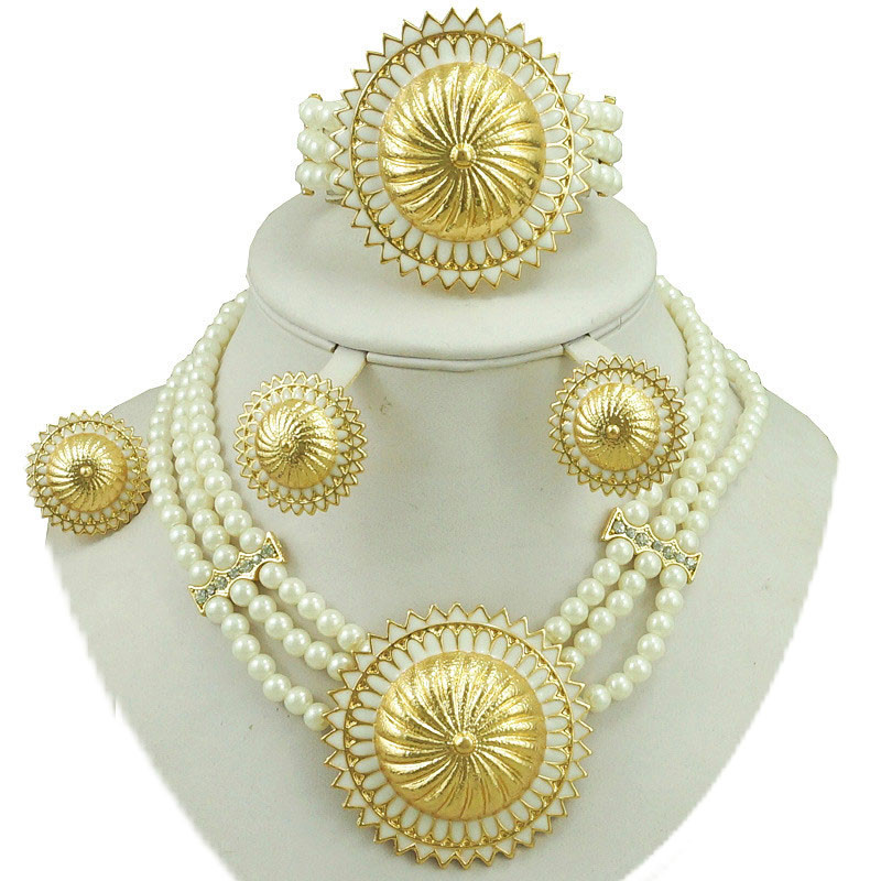 Комплекти бижута от африкански мъниста Изящни колиета Булчински комплекти сватбени бижута Дамски комплекти колиета Комплекти обеци Комплекти бижута Дубай Златен цвят