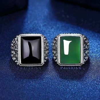 Δαχτυλίδι Hetian Jade Κόσμημα από φυσική πράσινη πέτρα Ανδρικό ασημένιο δαχτυλίδι Jasper για άνδρες Δώρο ρυθμιζόμενο ρετρό δαχτυλίδι 2022