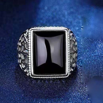 Hetian Jade Rings Естествен зелен камък Бижута Яспис Мъжки пръстен със сребърно покритие за мъже Подарък Регулируем ретро пръстен 2022 г.