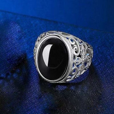 Hetian Jade Rings Естествен зелен камък Бижута Яспис Мъжки пръстен със сребърно покритие за мъже Подарък Регулируем ретро пръстен 2022 г.