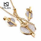 Kalen Acero Inoxidable Joyeria Mujer Цирконови обеци Комплекти колиета за жени Комплекти бижута от неръждаема стомана Сватбени бижута