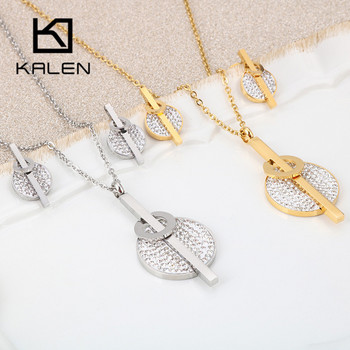 Kalen Acero Inoxidable Joyeria Mujer Цирконови обеци Комплекти колиета за жени Комплекти бижута от неръждаема стомана Сватбени бижута