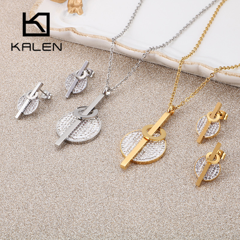 Kalen Acero Inoxidable Joyeria Mujer Цирконови обеци Комплекти колиета за жени Комплекти бижута от неръждаема стомана Сватбени бижута