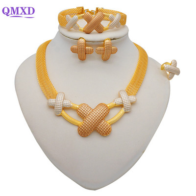 Дубай Златен цвят Комплекти бижута Африканска индийска сватба Булчинска съпруга подаръци Колие Гривна Обеци Пръстен Бижута за жени 2022