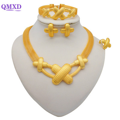 Дубай Златен цвят Комплекти бижута Африканска индийска сватба Булчинска съпруга подаръци Колие Гривна Обеци Пръстен Бижута за жени 2022