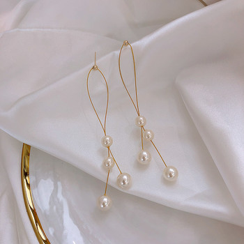 Корейски обеци Модни бижута Леки луксозни висококачествени обеци Симулация на перлени дълги обеци за жени на едро