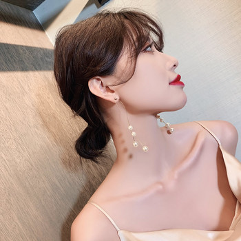 Корейски обеци Модни бижута Леки луксозни висококачествени обеци Симулация на перлени дълги обеци за жени на едро
