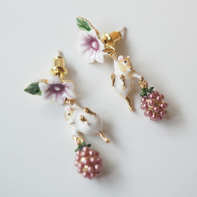 Roztomilé veveričky ovocné kvety šperky sady pre ženy jednoduché elegantné zvieracie náušnice náhrdelník prsteň brošňa doplnky