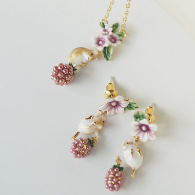 Roztomilé veveričky ovocné kvety šperky sady pre ženy jednoduché elegantné zvieracie náušnice náhrdelník prsteň brošňa doplnky