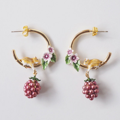 Roztomilé veveričky ovocné kvety šperky sady pre ženy jednoduché elegantné zvieracie náušnice náhrdelník prsteň brošňa doplnky