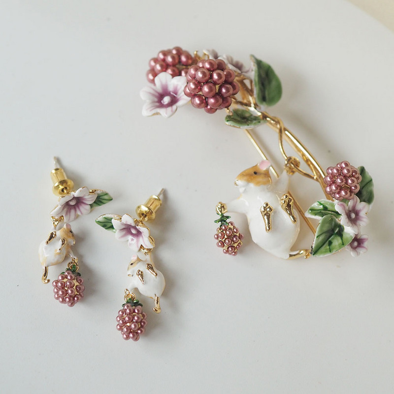 Roztomilé veveričky ovocné kvety šperky sady pre ženy jednoduché elegantné zvieracie náušnice náhrdelník prsteň brošňa doplnky