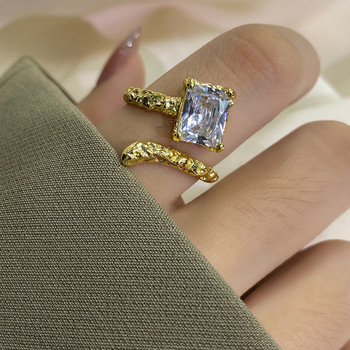 LIVVY Ασημί χρώμα Απλό ακανόνιστο κοίλο γεωμετρικό κρύσταλλο δαχτυλίδι ζιργκόν Γυναικείο ιδιοσυγκρασία χιπ-χοπ κλασικό δώρο