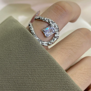 LIVVY Ασημί χρώμα Απλό ακανόνιστο κοίλο γεωμετρικό κρύσταλλο δαχτυλίδι ζιργκόν Γυναικείο ιδιοσυγκρασία χιπ-χοπ κλασικό δώρο