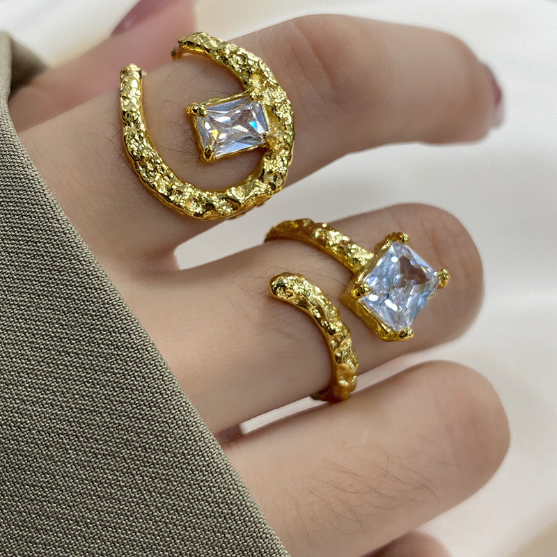 LIVVY de culoare argintie simplu neregulat gol geometric cristal zircon inel temperament feminin moda cadou clasic hip-hop
