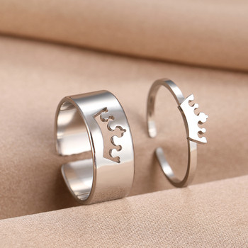 Δαχτυλίδι από ανοξείδωτο ατσάλι Classic Crown Fashion Ρυθμιζόμενο Δαχτυλίδι Ζευγαριού για Γυναικεία Κοσμήματα Δώρο αρραβώνα για λάτρη του γάμου 2 τεμάχια/σετ