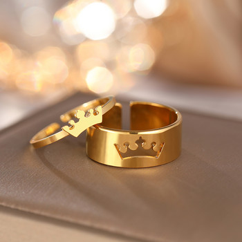 Δαχτυλίδι από ανοξείδωτο ατσάλι Classic Crown Fashion Ρυθμιζόμενο Δαχτυλίδι Ζευγαριού για Γυναικεία Κοσμήματα Δώρο αρραβώνα για λάτρη του γάμου 2 τεμάχια/σετ