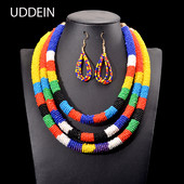 UDDEIN kézzel készített etnikai szokások Boho gyöngy nyaklánc fülbevaló szett Vintage nyilatkozat Maxi gallér party ajándék Collier afrikai ékszerek