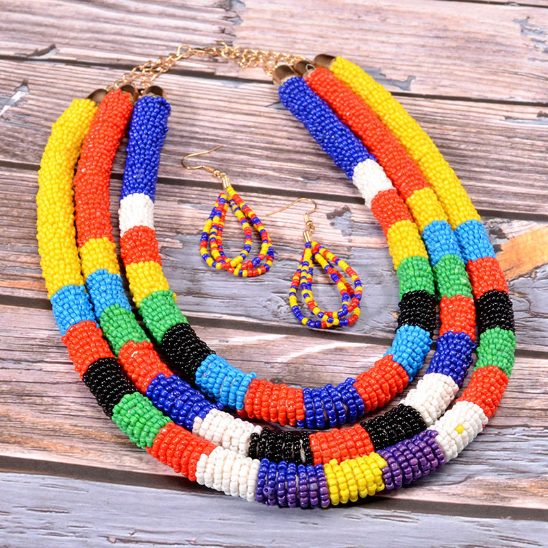 UDDEIN kézzel készített etnikai szokások Boho gyöngy nyaklánc fülbevaló szett Vintage nyilatkozat Maxi gallér party ajándék Collier afrikai ékszerek