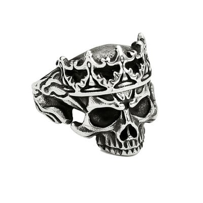 Vintage Gothic Crown Calvarium Skull Punk Ring Férfi 316L rozsdamentes acél Halloween divatékszer Ajándék barátnak 7-13 méret