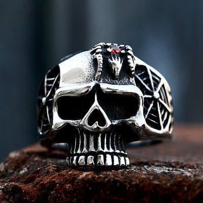 Vintage Gothic Crown Calvarium Skull Punk Ring Férfi 316L rozsdamentes acél Halloween divatékszer Ajándék barátnak 7-13 méret