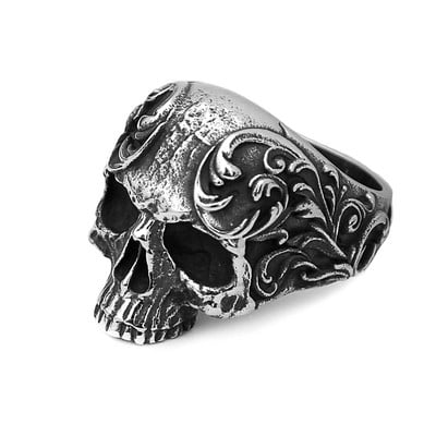 Vintage Gothic Crown Calvarium Skull Punk Ring Férfi 316L rozsdamentes acél Halloween divatékszer Ajándék barátnak 7-13 méret