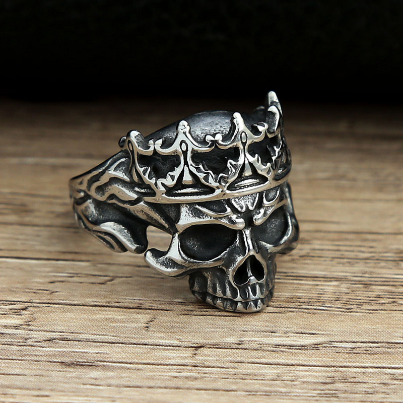 Vintage Gothic Crown Calvarium Skull Punk Ring Férfi 316L rozsdamentes acél Halloween divatékszer Ajándék barátnak 7-13 méret