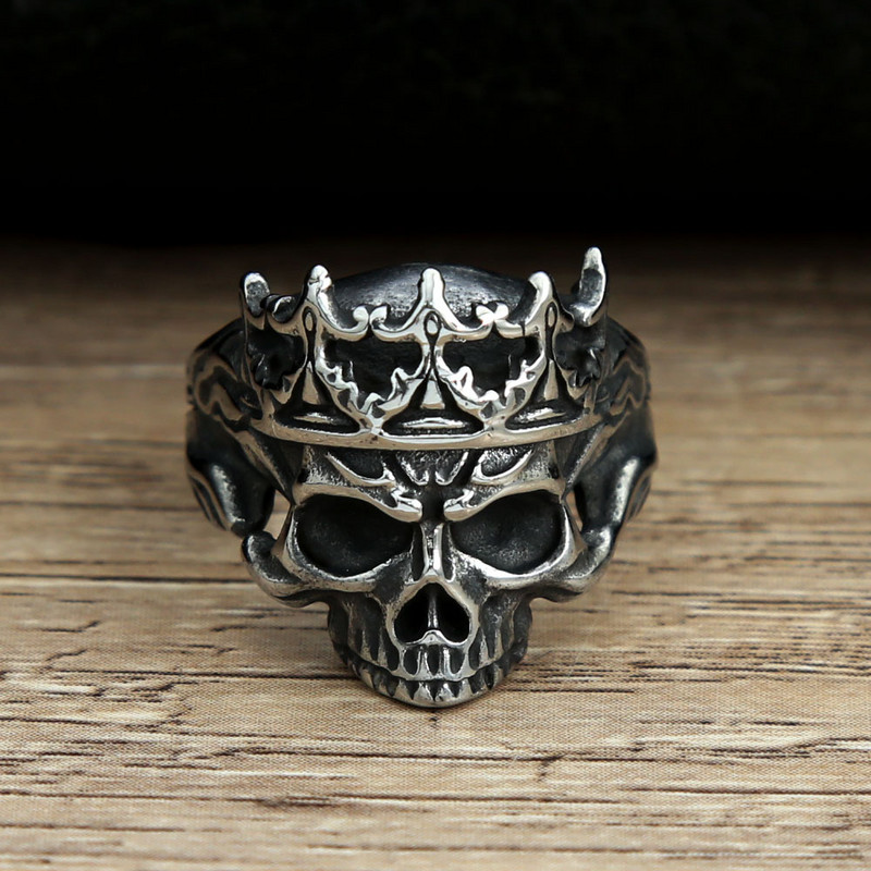 Vintage Gothic Crown Calvarium Skull Punk Ring Férfi 316L rozsdamentes acél Halloween divatékszer Ajándék barátnak 7-13 méret