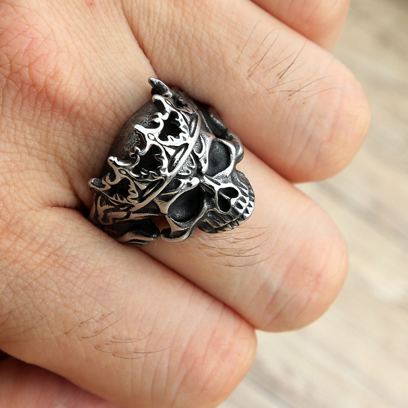 Vintage Gothic Crown Calvarium Skull Punk Ring Férfi 316L rozsdamentes acél Halloween divatékszer Ajándék barátnak 7-13 méret