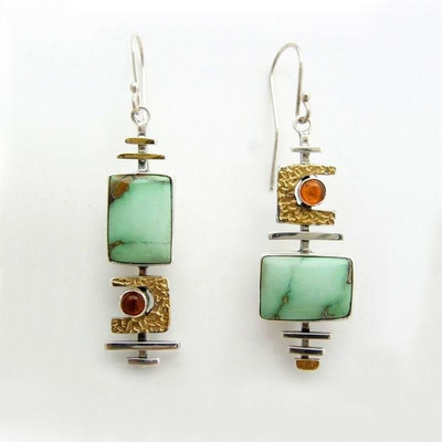 Cercei cu piatră verde încrustat de culoare argintie unică Cercei cu cârlig cu cârlig cu geometrie la modă rafinat pentru petrecere, bijuterii de nuntă
