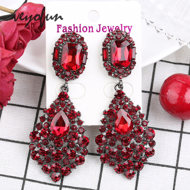 Veyofun Klasické červené visiace náušnice s kamienkami, luxusné krištáľové náušnice, šperky pre ženy, veľkoobchod Brinco