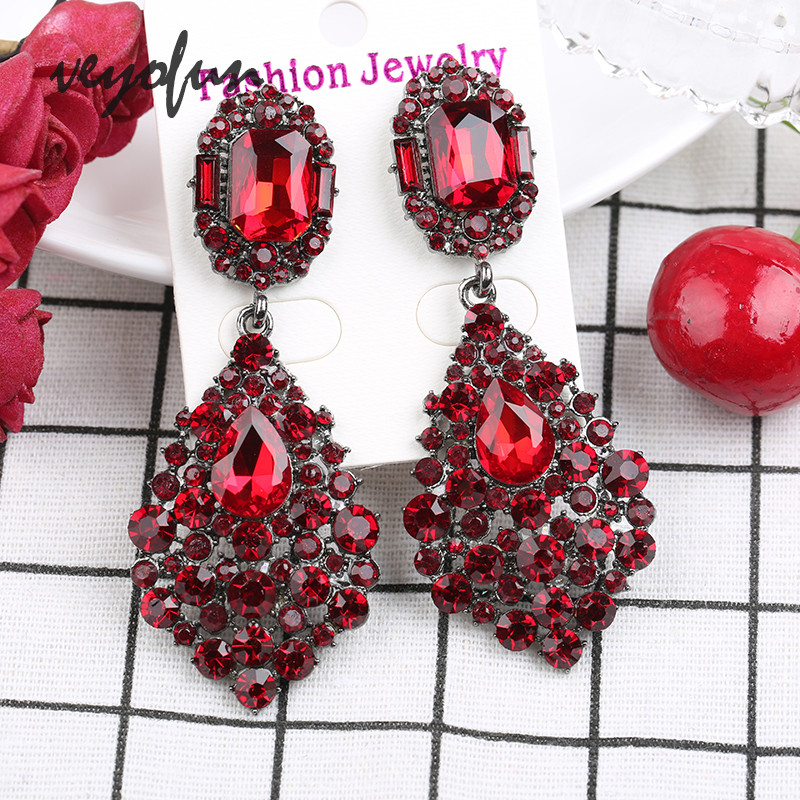 Veyofun Klasické červené visiace náušnice s kamienkami, luxusné krištáľové náušnice, šperky pre ženy, veľkoobchod Brinco