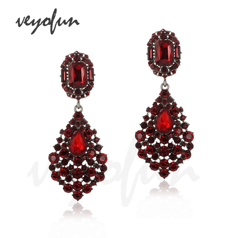 Veyofun Klasické červené visiace náušnice s kamienkami, luxusné krištáľové náušnice, šperky pre ženy, veľkoobchod Brinco