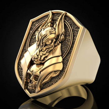 Нов 2020 г. Пръстенът на Анубис, египетският бог на смъртта, пръстен с позлатен върколак